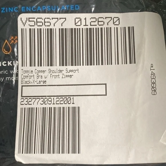 Tommie Copper Shoulder Support Comfort Bra Zipper Front Black Women’s Size XL - Picture 8 of 8